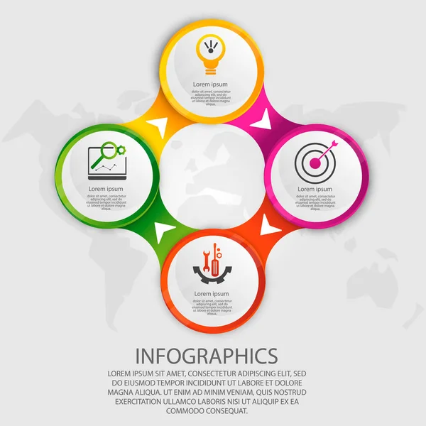 Modern vector illustration 3d. Template circle infographics with four elements. Designed for business, presentations, web design, diagrams with 4 steps, options, parts or processes. Creative concept — Stock Vector