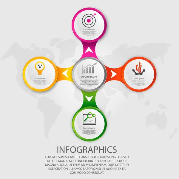 Modern vector illustration 3d. Template circle infographics with five elements. Designed for business, presentations, web design, diagrams with 5 steps, options, parts or processes. Creative concept — Stock Vector