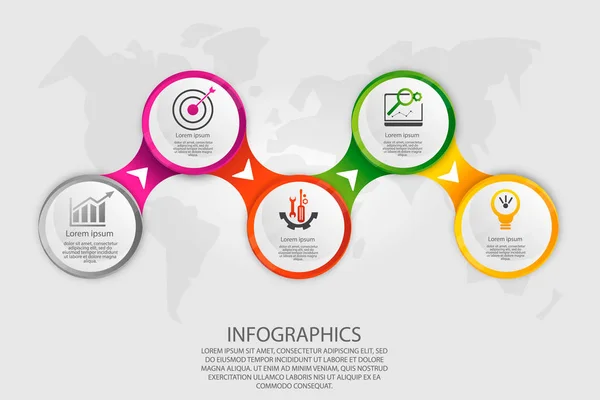 Modern vektör çizim 3d. Şablon daire infographics beş element ile. İş, sunumlar, web tasarım, 5 adımlar, seçenekleri, parçalar veya işlemlerin diyagramları için tasarlanmış. Yaratıcı kavramı
