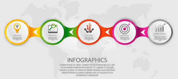 Moderne vectorillustratie 3d. Sjabloon cirkel infographics met vijf elementen. Ontworpen voor business, presentaties, webdesign, diagrammen met 5 stappen, opties, onderdelen of processen. Creatief concept — Stockvector