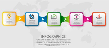Modern vektör çizim 3d. Şablon infographics beş element dikdörtgenler ile. İş, sunumlar, web tasarım, 5 adımlar, seçenekleri, parçaları ile diyagramları için tasarlanmış. Kavram adım adım