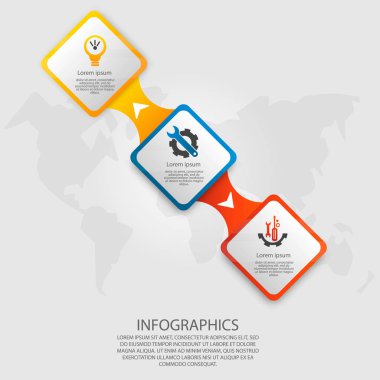 Modern vektör çizim 3d. Şablon infographics üç unsur dikdörtgenler ile. İş, sunumlar, web tasarım, 3 adımları, seçenekleri, parçaları ile diyagramları için tasarlanmış. Kavram adım adım