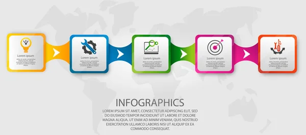 Moderne Vektorillustration 3d. Vorlage Infografiken mit fünf Elementen Rechtecke. entwickelt für Unternehmen, Präsentationen, Webdesign, Diagramme mit 5 Schritten, Optionen, Teile. Konzept Schritt für Schritt — Stockvektor