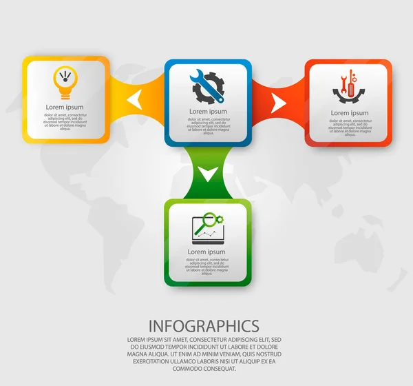 Modern vektör çizim 3d. Şablon infographics dört elementin dikdörtgenler ile. İş, sunumlar, web tasarım, 4 adımlar, seçenekleri, parçaları ile diyagramları için tasarlanmış. Kavram adım adım — Stok Vektör