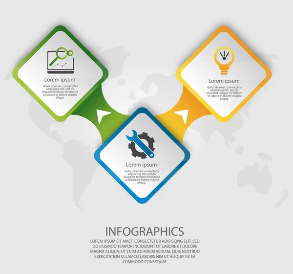 Moderne Vektorillustration 3d. Vorlage Infografiken mit drei Elementen Rechtecke. entwickelt für Unternehmen, Präsentationen, Webdesign, Diagramme mit 3 Schritten, Optionen, Teile. Konzept Schritt für Schritt — Stockvektor