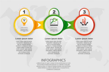 Modern vektör çizim 3d. Şablon daire infographics üç elemanları ile. İş, sunumlar, web tasarım, 3 adımları, seçenekleri, parçalar veya işlemlerin diyagramları için tasarlanmış. Yaratıcı kavramı
