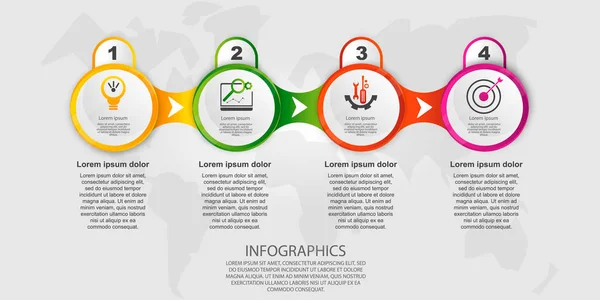 Moderne Vektorillustration 3d. Vorlagen-Kreis-Infografiken mit vier Elementen. entwickelt für Unternehmen, Präsentationen, Webdesign, Diagramme mit 4 Schritten, Optionen, Teilen oder Prozessen. Kreatives Konzept — Stockvektor