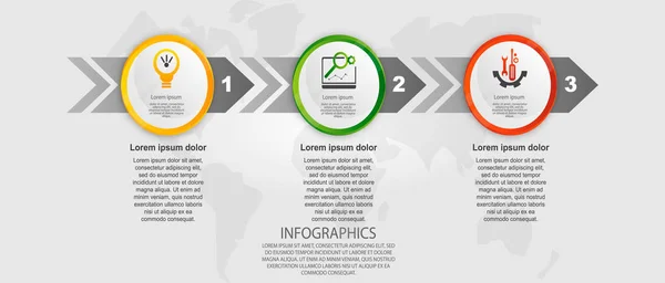 Modern vektör çizim 3d. Şablon daire infographics üç öğeleri ve yayla. İş, sunumlar, web tasarım, 3 adımları, seçenekleri, parçalar veya işlemlerin diyagramları için tasarlanmış.