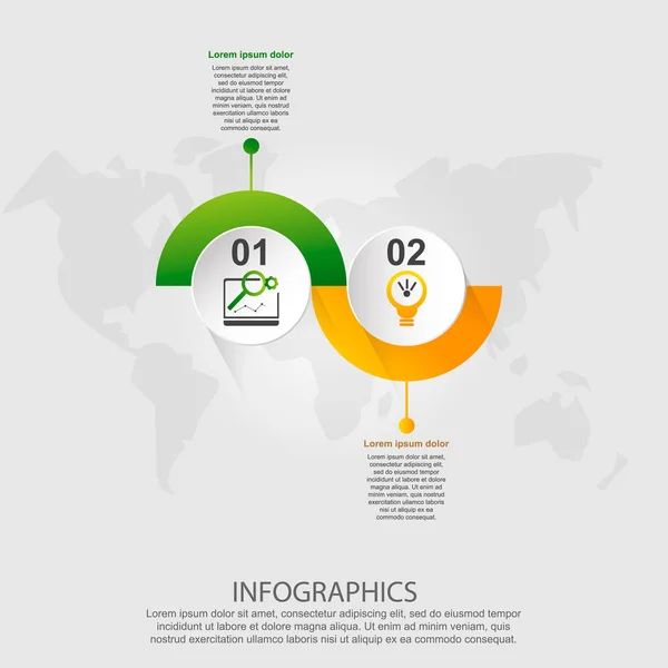 Ilustración vector moderno 3d. Plantilla para círculos infográficos con dos elementos, rectángulos. Contiene iconos y texto. Diseñado para negocios, presentaciones, diseño web, diagramas con 2 pasos — Vector de stock