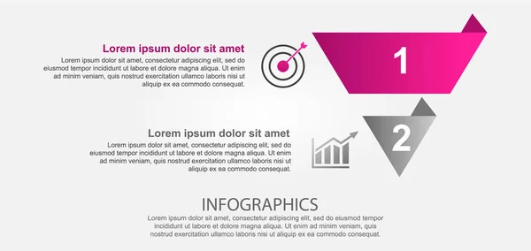 Modern vector illustration 3d. Infographic template of the pyramid with two elements, rectangles. Contains icons and text. Designed for business, presentations, web design, diagrams with 2 steps — Stock Vector