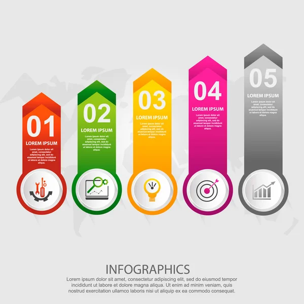 Ilustração vetorial moderna 3d. Padrão infográfico com cinco elementos, quadrados, setas. Projetado para negócios, apresentações, web design, elementos da linha do tempo, diagramas com 5 etapas — Vetor de Stock