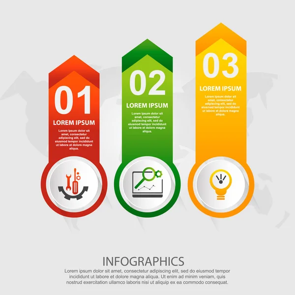 Moderne Vektorillustration 3d. infografisches Muster mit drei Elementen, Quadraten, Pfeilen. entwickelt für Business, Präsentationen, Webdesign, Zeitachsenelemente, Diagramme mit 3 Schritten — Stockvektor