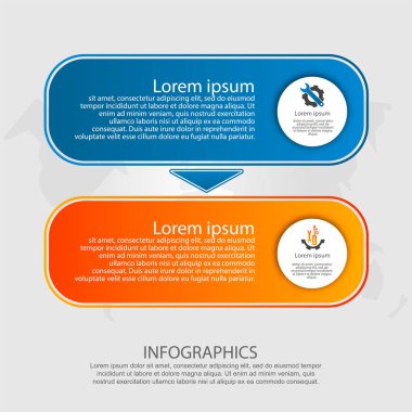 Modern vektör çizim. İki öğe, oklar dikdörtgenin Infographic şablonu. Adım adım. İş, sunumlar, web tasarım, zaman çizelgesi öğeleri, 2 adım diyagramları için tasarlanmış
