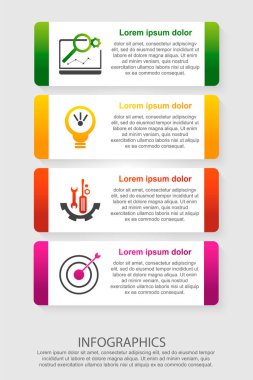 Modern vektör çizim 3d. Dört adım ve bir resim beş dikdörtgenin bir Infographic şablonu. İş sunumları, eğitim, 4 adımlar ile web tasarım diyagramları için kullanın. Adım adım