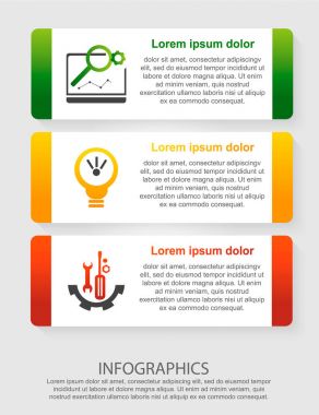 Modern vektör çizim 3d. Üç adım ve bir resim beş dikdörtgenin bir Infographic şablonu. İş sunumları, eğitim, 3 adımda web tasarım diyagramları için kullanın. Adım adım