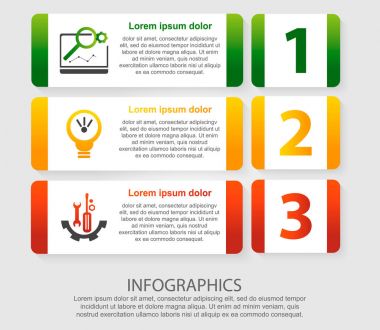 Modern vektör çizim 3d. Üç adım ve bir resim beş dikdörtgenin bir Infographic şablonu. İş sunumları, eğitim, 3 adımda web tasarım diyagramları için kullanın. Adım adım