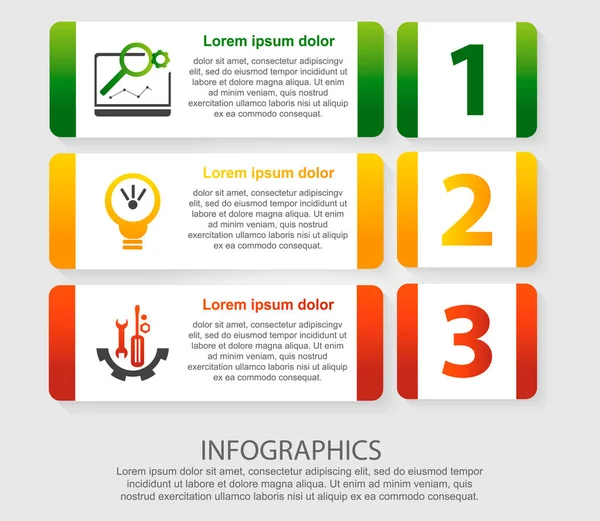 Illustration vectorielle moderne 3D. Un modèle infographique avec trois étapes et une image de cinq rectangles. Utilisez pour les présentations d'entreprise, l'éducation, les diagrammes de conception Web en 3 étapes. Pas à pas — Image vectorielle