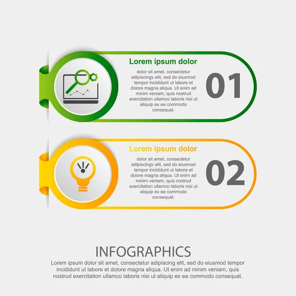 Ilustracja wektorowa nowoczesne. Infografika szablon z dwóch elementów, okręgi i tekst. Krok po kroku. Przeznaczony dla firm, prezentacje, strony www, diagramy z 2 kroki — Wektor stockowy