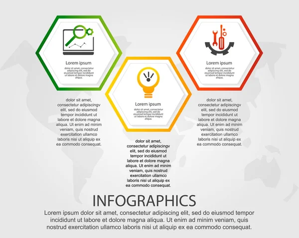 Linha Tempo Moderna Ilustração Vetorial Modelo Infográfico Com Três Elementos — Vetor de Stock