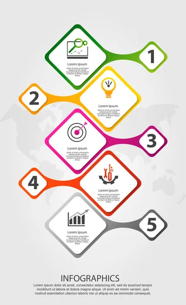 Cronologie Ilustrație Vectorială Modernă Șablon Infografic Cinci Elemente Romb Număr — Vector de stoc