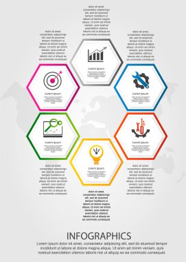 Zaman çizelgesi modern vektör çizim 3d. Infographic şablonu altı altı köşe elemanları ile. İş, sunumlar, web tasarım, iş akışı düzeni, faaliyet raporu için 6 adım diyagramları için tasarlanmış.