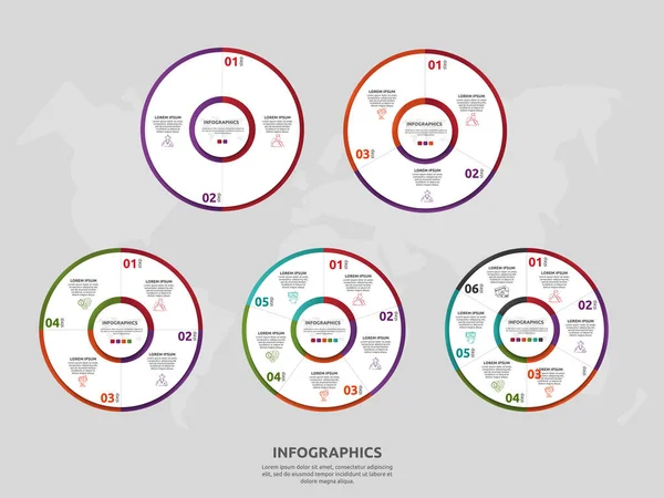 Cerc șablon vectorial și infografice sectoriale. Setați conceptul de afaceri cu 2, 3, 4, 5, 6. Folosit pentru conținut, diagramă, cronologie, niveluri, marketing, prezentare, grafic, diagrame, slideshow, diagramă — Vector de stoc