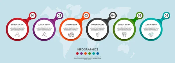 Wektor płaski szablon infografiki koła. Koncepcja biznesowa z 6 opcji i części. Sześć kroków dla treści, schematu, osi czasu, poziomów, marketingu, prezentacji, wykresów, diagramów, pokazu slajdów — Wektor stockowy