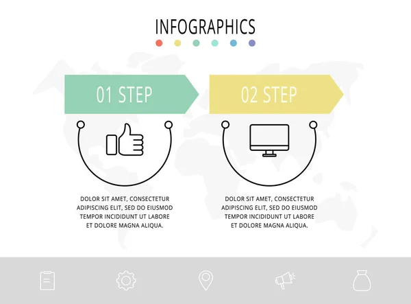 Vektor flache Linie Vorlage Kreis Infografiken. Business-Konzept mit 2 Optionen und Pfeilen. zwei Schritte für Inhalte, Flussdiagramm, Zeitachse, Ebenen, Marketing, Präsentation, Grafik, Diagramme, Diashow — Stockvektor