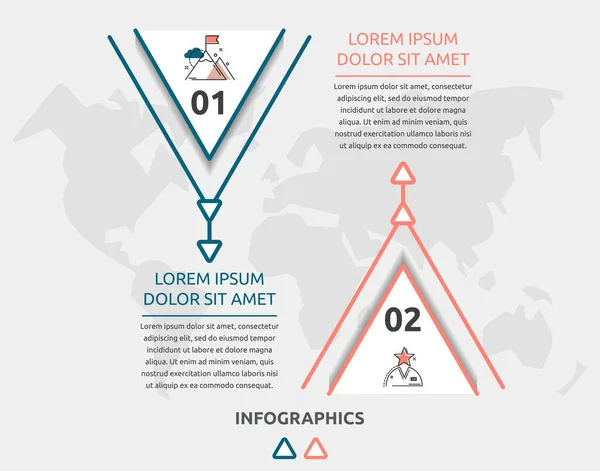 Vektorflache Infografik Vorlage Liniendreieck Mit Text Und Symbolen Für Zwei — Stockvektor