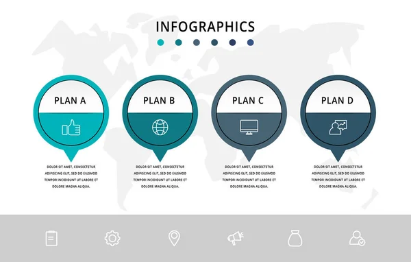 Διανυσματική Επίπεδη Γραμμή Πρότυπο Infographics Κύκλο Επιχειρηματική Ιδέα Επιλογές Και — Διανυσματικό Αρχείο