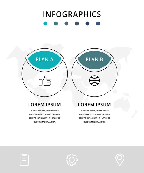 Vektorflache Infografik Vorlage Linienkreise Mit Text Und Symbolen Für Zwei — Stockvektor