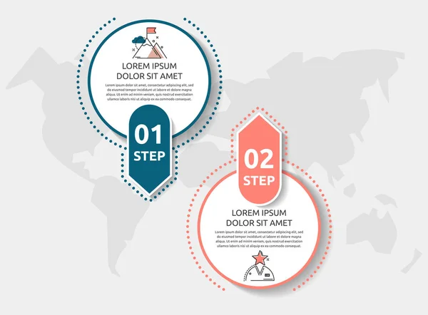 Modèle vectoriel plat cercle infographie. Concept d'entreprise avec 2 options et flèches. Deux étapes pour le contenu, organigramme, chronologie, marketing, présentation, graphique, diagrammes — Image vectorielle