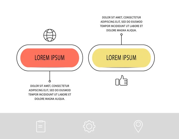 Plantilla plana de infografía vectorial. Forma con iconos para dos diagramas, gráfico, diagrama de flujo, paso a paso, línea de tiempo, marketing, presentación. Concepto de negocio con 2 etiquetas — Vector de stock