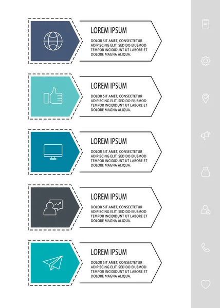 Infografía Vectorial Plantilla Plana Forma Con Flecha Para Cinco Diagramas — Vector de stock