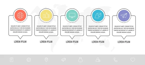 Infografie vektorové šablony. Obchodní koncept s 5 možnostmi, šipkami a díly. Pět kroků pro graf, diagramy, prezentaci — Stockový vektor