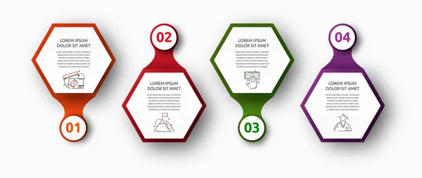 Vektorová infografie se 4 šestiúhelníky a kruhy. Používá se pro čtyři diagramy, graf, vývojový diagram, časovou osu, marketing, prezentaci. Kreativní podnikatelský koncept krok za krokem — Stockový vektor