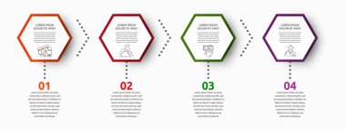 4 altıgen ile vektör bilgisi. Dört diyagram, grafik, akış şeması, zaman çizelgesi, pazarlama ve sunum için kullanılır. Yaratıcı iş kavramı adım adım