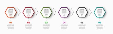 6 altılı vektör bilgisi var. Altı diyagram, grafik, akış şeması, zaman çizelgesi, pazarlama ve sunum için kullanılır. Yaratıcı iş kavramı adım adım