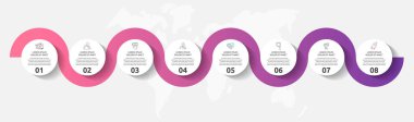 Vektör şablonu bilgi grafikleri. 8 seçenekli ve parçalı iş konsepti. Grafik, diyagram ve slayt gösterisi için sekiz adım