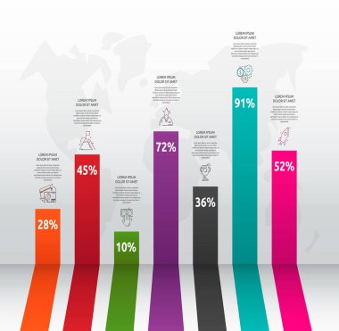 Vektör sütun grafikleri. 7 seçenekli iş konsepti. Grafik, diyagram ve slayt gösterisi için yedi adım