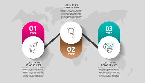 Infografie Vektorové Šablony Obchodní Koncept Možnostmi Díly Tři Kroky Pro — Stockový vektor