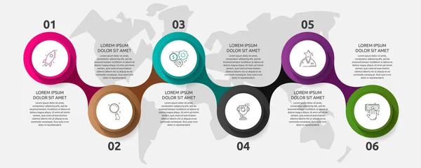 Infográficos Círculo Modelo Vetorial Conceito Negócio Com Opções Peças Seis — Vetor de Stock