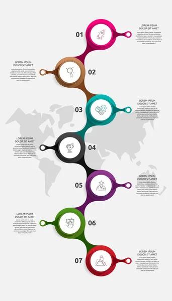 Infografika Szablonu Wektorowego Koncepcja Biznesowa Opcjami Częściami Siedem Kroków Dla — Wektor stockowy