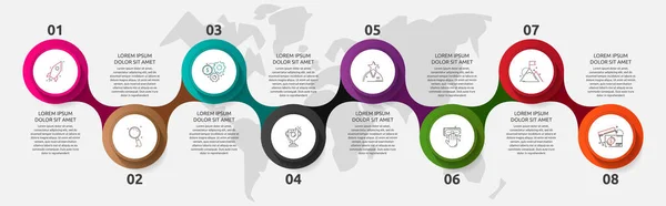 Infografie Vektorové Šablony Obchodní Koncept Možnostmi Díly Osm Kroků Pro — Stockový vektor