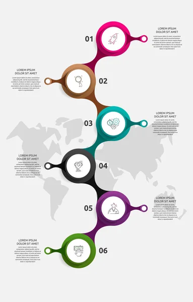 Инфографика Векторного Шаблона Круга Бизнес Концепция Вариантами Частями Шесть Шагов — стоковый вектор