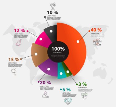 Vektör bilgisi. Diyagramlar, akış şeması, zaman çizelgesi, iş raporu, grafik veya grafik için 6 elementin çember çizelgesi
