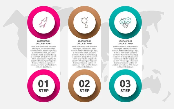 Διανυσματικός Κύκλος Infographics Επιχειρηματική Ιδέα Επιλογές Και Ετικέτες Τρία Βήματα — Διανυσματικό Αρχείο
