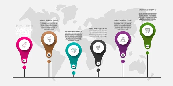 Infografie Vektorové Šablony Obchodní Koncept Možnostmi Štítky Šest Kroků Pro — Stockový vektor