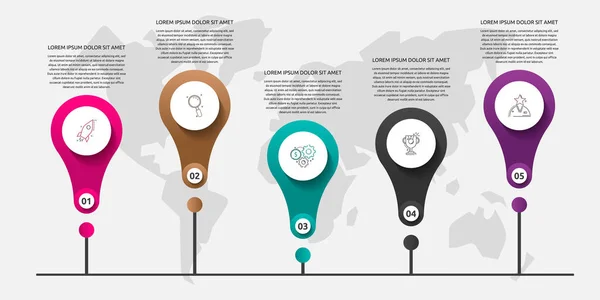 Infografie Vektorové Šablony Obchodní Koncept Možnostmi Štítky Pět Kroků Pro — Stockový vektor