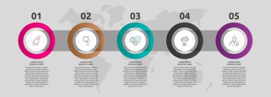 Vektör şablonu bilgi grafikleri. 5 seçenekli ve parçalı iş konsepti. Grafik, diyagramlar ve slayt gösterisi için beş adım. Yol adım adım